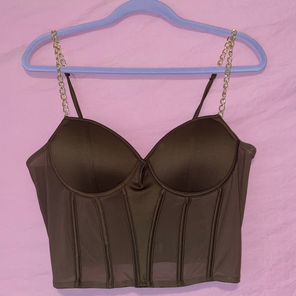 XL corset type crop top! Gold Chain straps, good condition!Brand Unknown